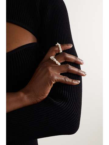 COMPLETEDWORKS Set of two gold vermeil pearl rings