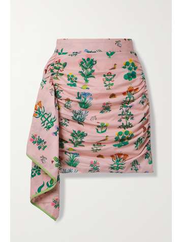 RHODE Hannah draped ruched printed cotton mini skirt