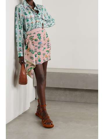 RHODE Hannah draped ruched printed cotton mini skirt