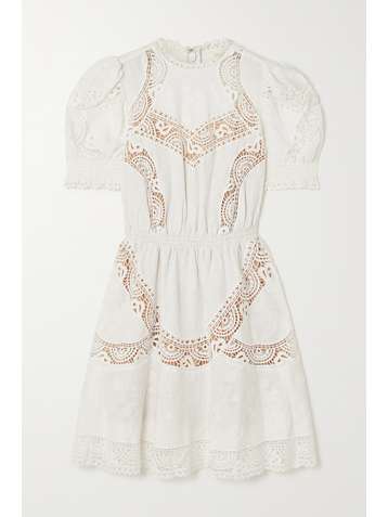 MICHAEL MICHAEL KORS Crochet-trimmed embroidered hemp mini dress
