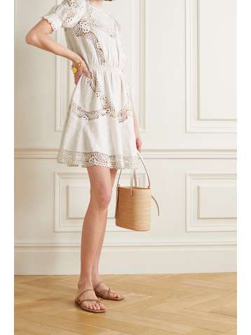 MICHAEL MICHAEL KORS Crochet-trimmed embroidered hemp mini dress