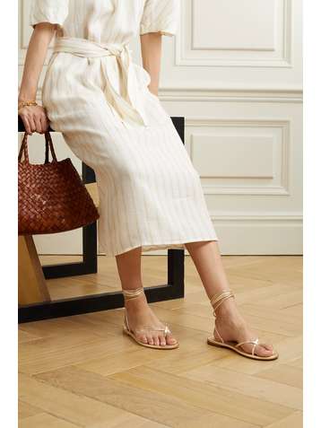 PORTE & PAIRE Metallic leather sandals