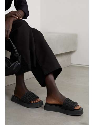 ALAÏA 40 embroidered lamé platform slides