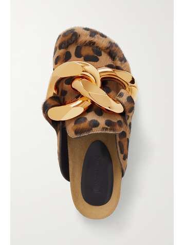JW ANDERSON Chain-embellished leopard-print calf hair slippers