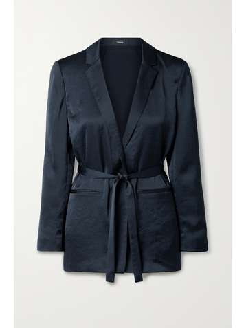 THEORY Belted washed-satin blazer