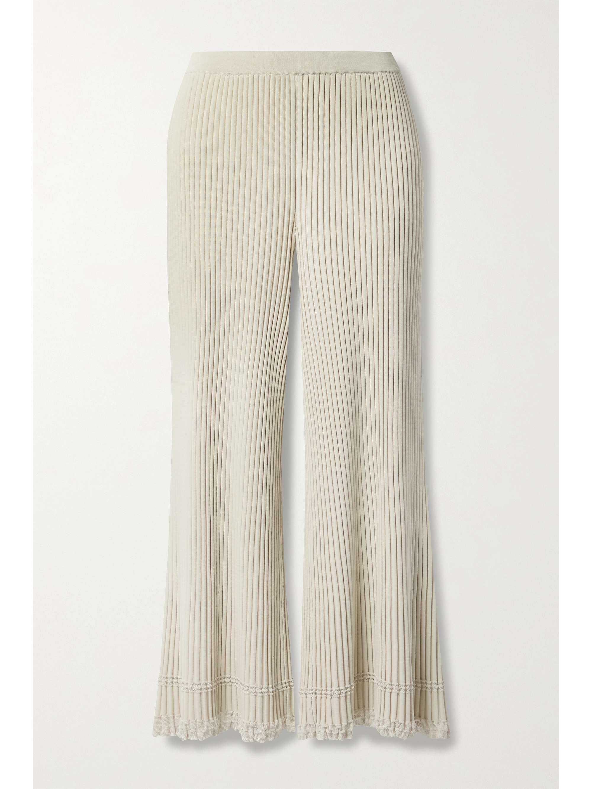 Cream Cropped crochet-trimmed ribbed 