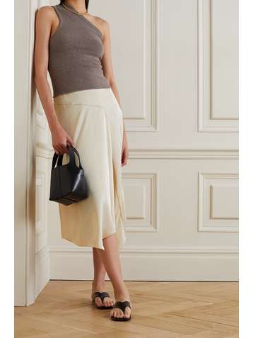 THEORY Asymmetric washed-satin midi skirt