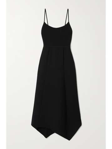THEORY Asymmetric ribbed cotton-blend jersey and crepe dress