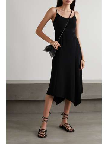 THEORY Asymmetric ribbed cotton-blend jersey and crepe dress