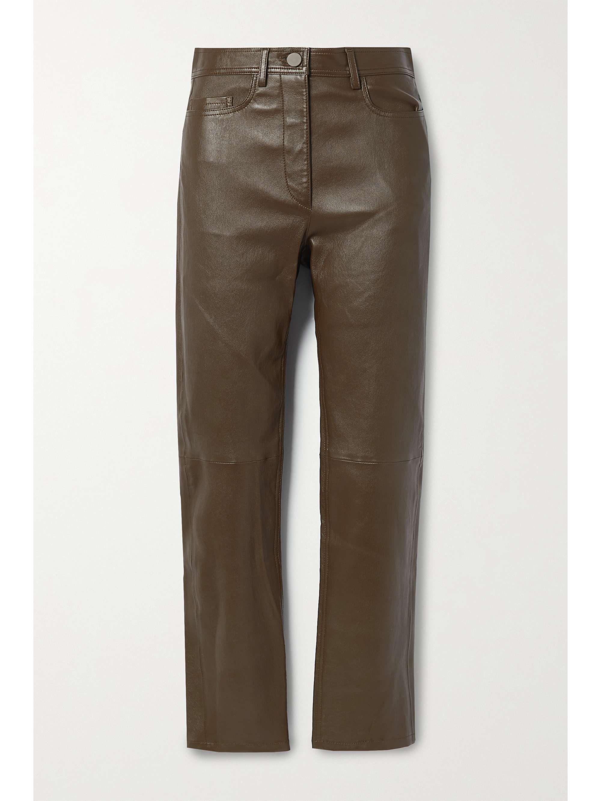 Chocolate Teddy leather slim-leg pants 