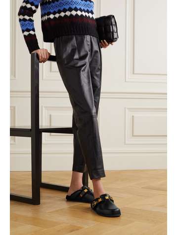 VALENTINO Valentino Garavani Sabot embellished leather slippers