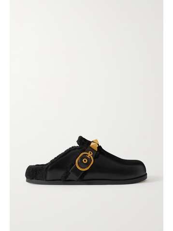 VALENTINO Valentino Garavani Sabot embellished leather slippers