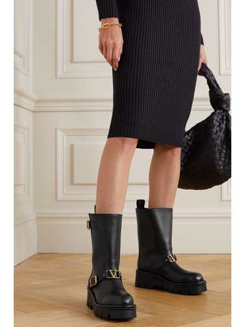 VALENTINO Valentino Garavani 50 logo-embellished leather ankle boots
