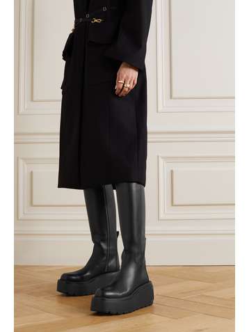 VALENTINO Valentino Garavani 85 logo-embossed leather platform knee boots
