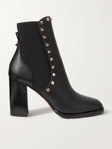 VALENTINO Valentino Garavani Rockstud Beatle textured-leather ankle boots