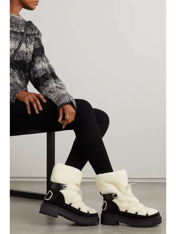 VALENTINO Valentino Garavani Schnürstiefel aus Veloursleder, Leder und Shearling mit Logo