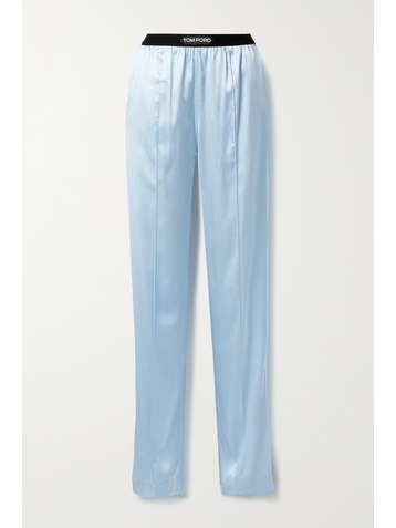 TOM FORD Velvet-trimmed stretch-silk satin pants