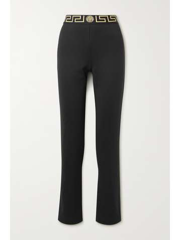 VERSACE Jacquard-trimmed cotton-blend jersey straight-leg pants
