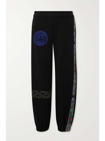VERSACE Embroidered cotton-blend jersey track pants