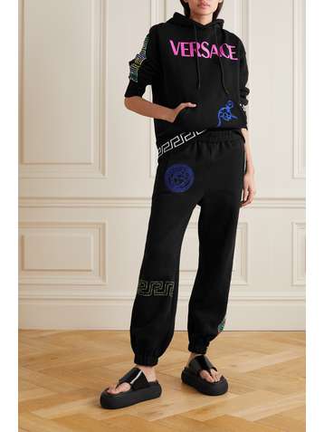 VERSACE Embroidered cotton-blend jersey track pants