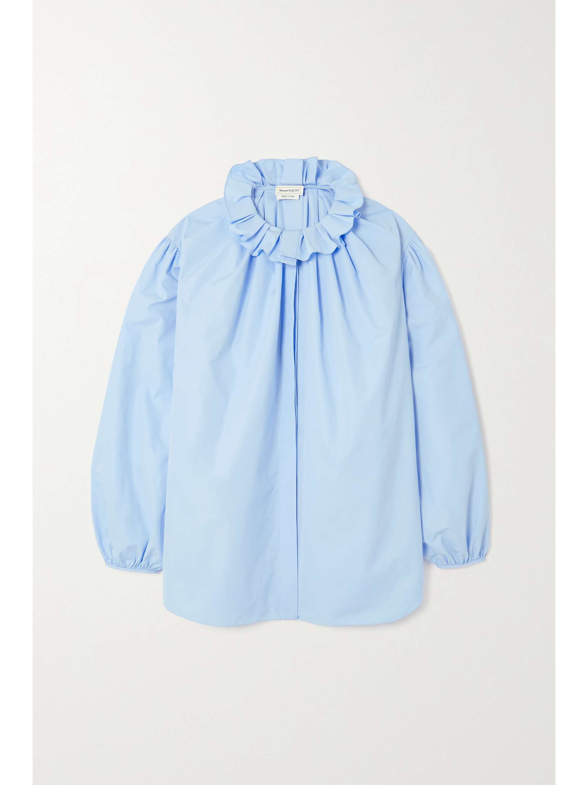 Light blue Ruffled cotton-poplin shirt 