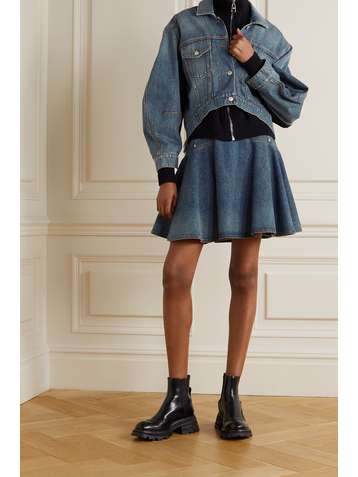 ALEXANDER MCQUEEN Pleated denim mini skirt