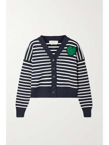 ALEXANDER MCQUEEN Verkürzter Cardigan aus einer gestreiften Woll-Baumwollmischung mit Applikation