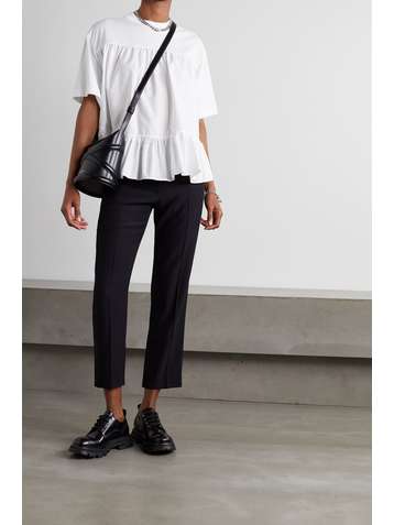 ALEXANDER MCQUEEN T-Shirt aus Baumwoll-Jersey und Faille mit Rüschen