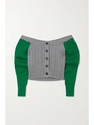 ALEXANDER MCQUEEN Two-tone cable-knit wool and cashmere-blend cardigan