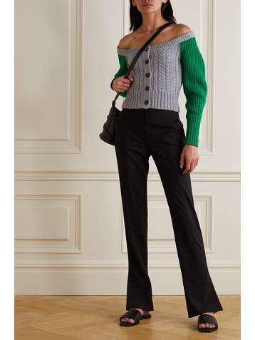 ALEXANDER MCQUEEN Two-tone cable-knit wool and cashmere-blend cardigan