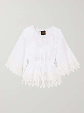 LOEWE + Paula's Ibiza Bluse aus Baumwollorganza mit Besätzen aus Makrameegarn