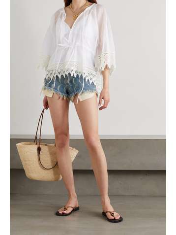 LOEWE + Paula's Ibiza Bluse aus Baumwollorganza mit Besätzen aus Makrameegarn