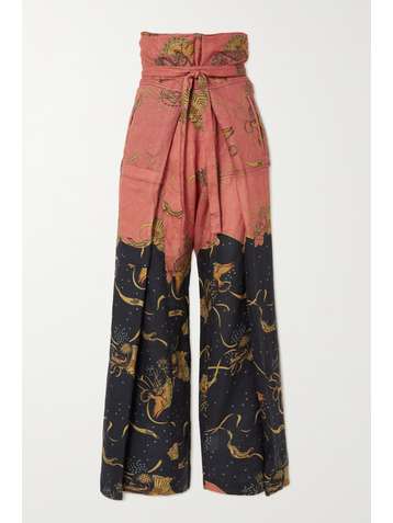 LOEWE + Paula's Ibiza Hose mit weitem Bein aus einer bedruckten Leinen-Baumwollmischung mit Bindegürtel
