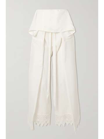 LOEWE Hose mit weitem Bein aus Seide mit Besätzen aus Makrameegarn und Bindegürtel
