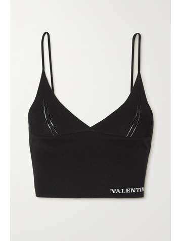 VALENTINO Cropped intarsia pointelle-knit top