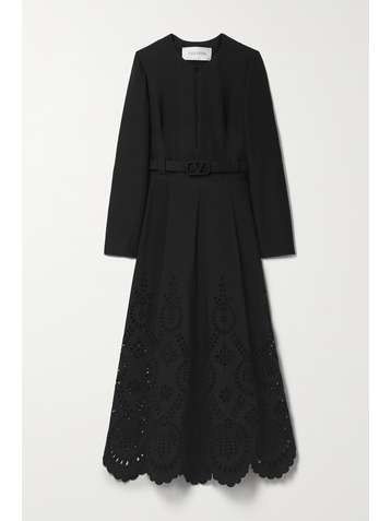 VALENTINO Broderie anglaise-trimmed wool and silk-blend crepe dress