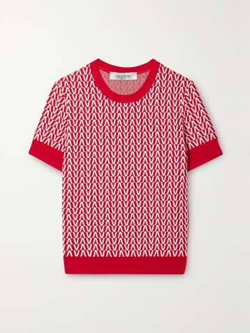 VALENTINO Jacquard-knit wool and cotton-blend sweater
