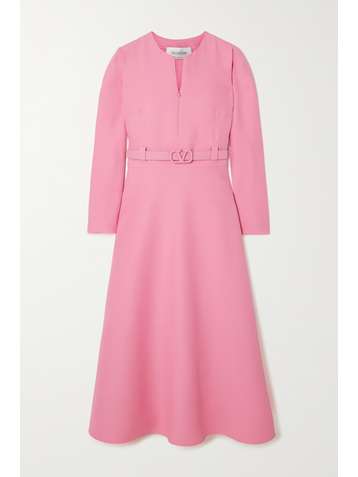 VALENTINO Belted wool and silk-blend crepe dress
