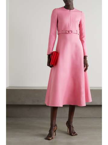 VALENTINO Belted wool and silk-blend crepe dress