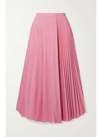 VALENTINO Pleated cotton-blend midi skirt