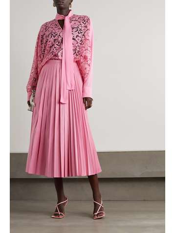 VALENTINO Pleated cotton-blend midi skirt