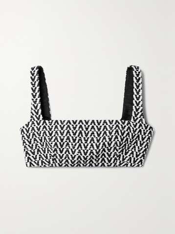 VALENTINO Cropped cotton-blend bouclé-tweed top