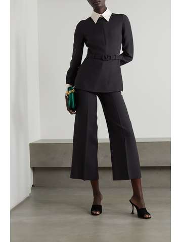 VALENTINO Cropped wool and silk-blend crepe wide-leg pants