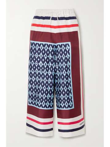 VALENTINO Printed silk-twill wide-leg pants