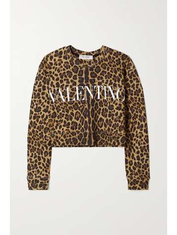 VALENTINO Cropped leopard-print cotton-blend jersey sweatshirt