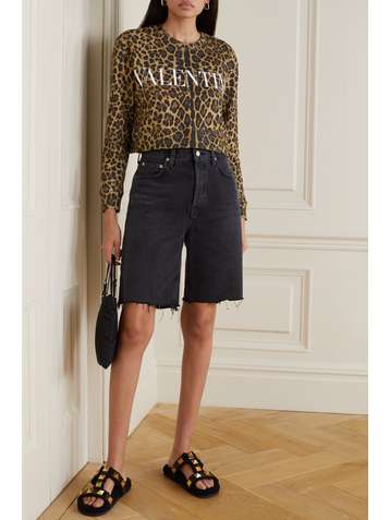 VALENTINO Cropped leopard-print cotton-blend jersey sweatshirt