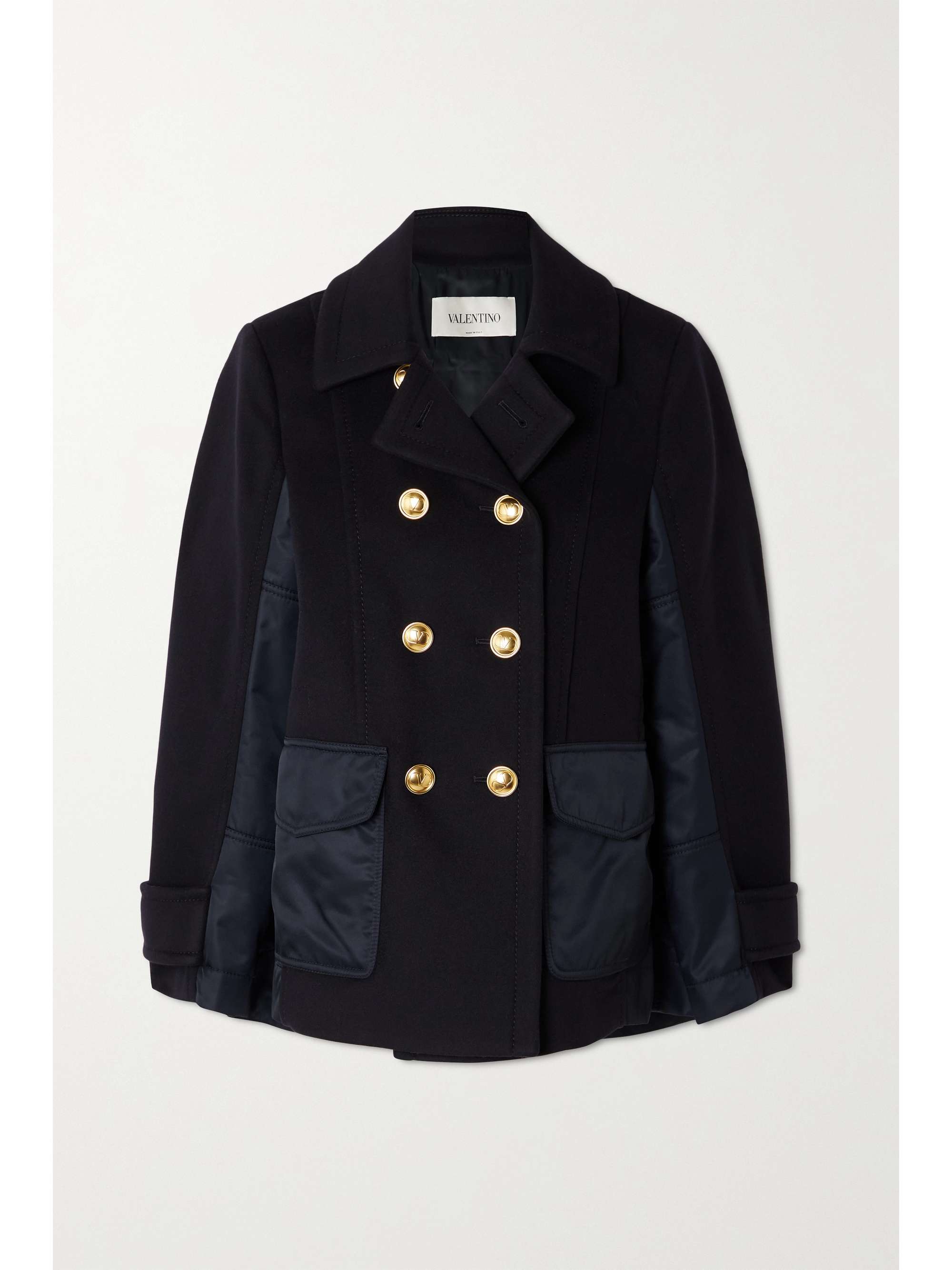 Navy Double-breasted shell-paneled wool 