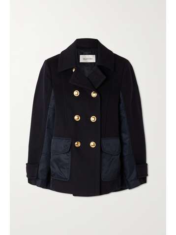 VALENTINO Double-breasted shell-paneled wool and cashmere-blend jacket