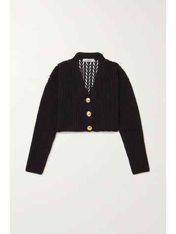 VALENTINO Cropped ribbed wool and crocheted cotton-blend cardigan