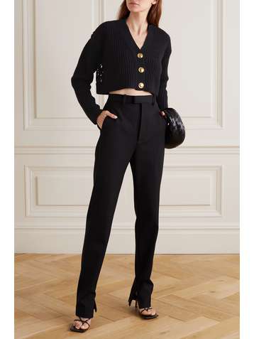 VALENTINO Cropped ribbed wool and crocheted cotton-blend cardigan